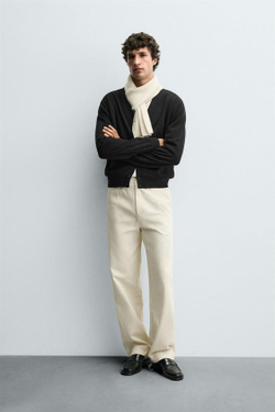 ZARA БРЮКИ ИЗ ТВИЛА С РЕЛЬЕФНЫМ УЗОРОМ И РЕМНЕМ, ЭКРЮ