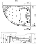 Акриловая ванна Gemy 170х133 G9086 O R с гидромассажем