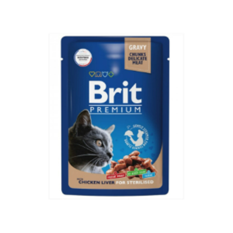 Влажный корм для стерилизованных кошек Brit Premium 0,085кг куриная печень в соусе пауч, 14 паучей