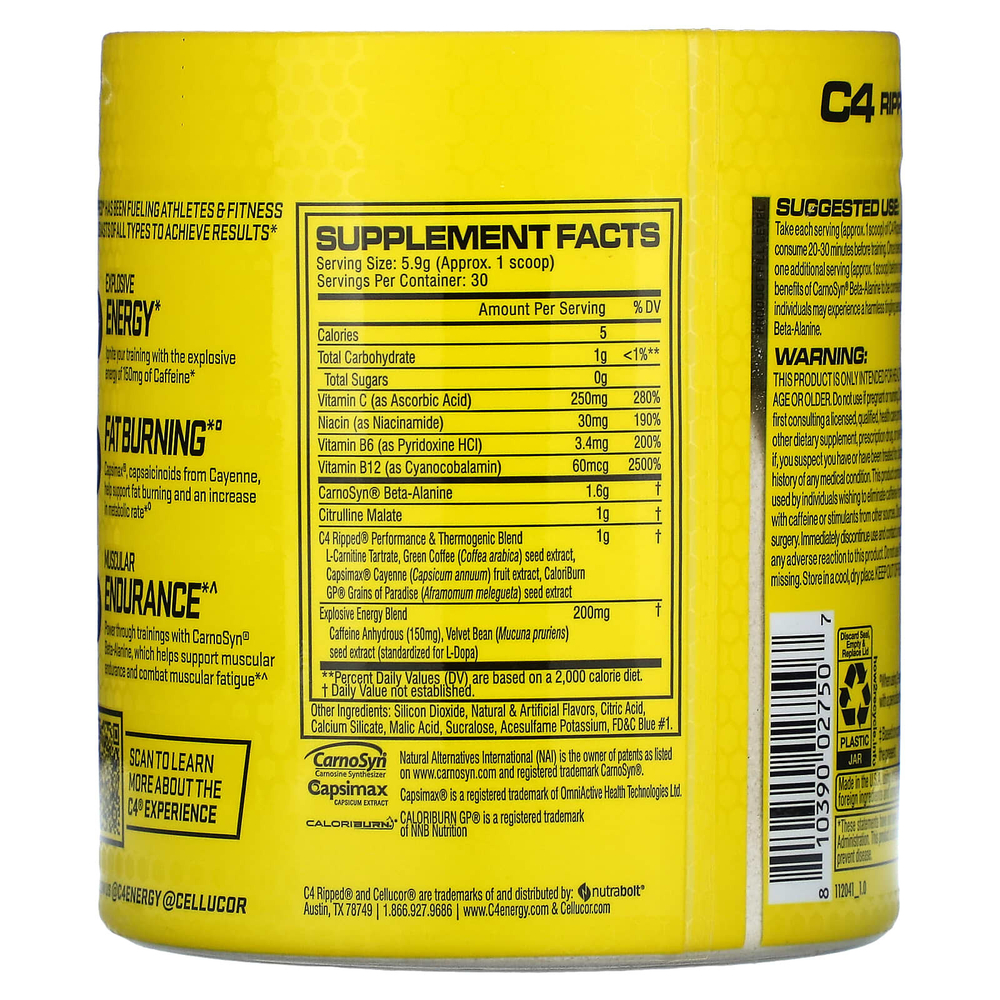 C4 / Cellucor, C4 Ripped, Explosive Pre-Workout, ледяная голубая роза, 180 г (6,3 унции)