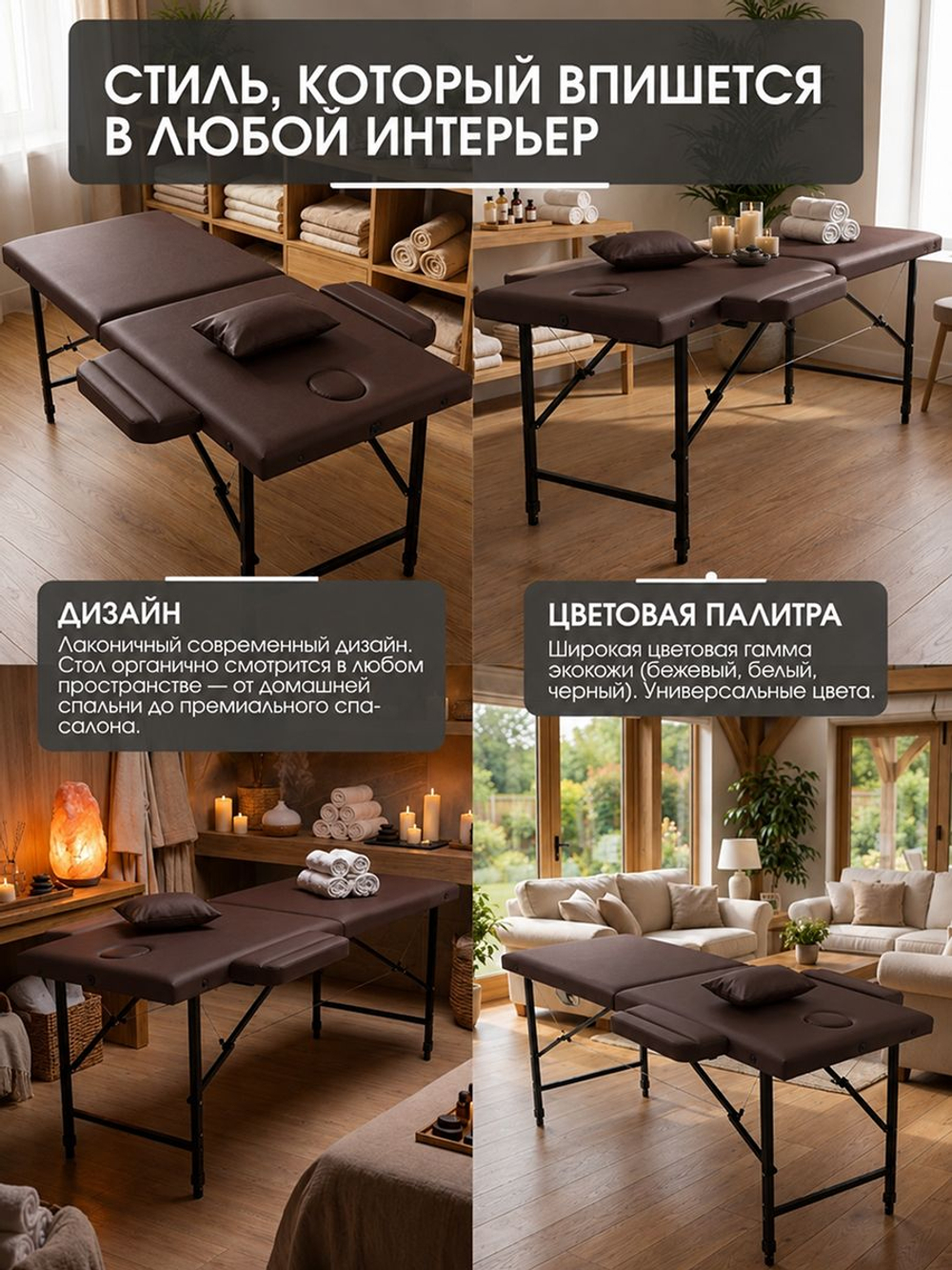 Массажный стол складной с регулировкой высоты Massagecomplekt, 190*70, c подлокотниками, черный