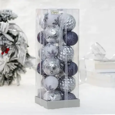 Новогодние шары «Изыск» 8/6 см (набор 18 шт), Графит/Серебро/Белый