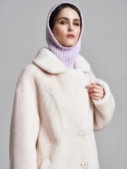 Шуба чебурашка длинная из овечьей шерсти, жемчужная, SilverFox