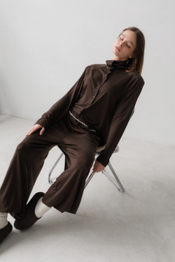 Лонгслив тенсель на пуговках (шоколад)