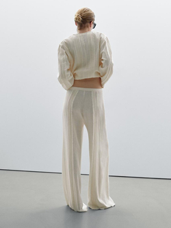 Massimo Dutti Брюки из смесового хлопка с вышивкой, натуральный, кремовый