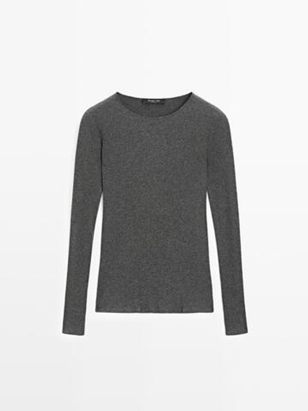Massimo Dutti Футболка с длинным рукавом, серый меланж