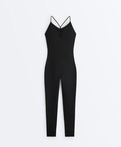 Oysho Длинный комбинезон Comfortlux с узлами, черный