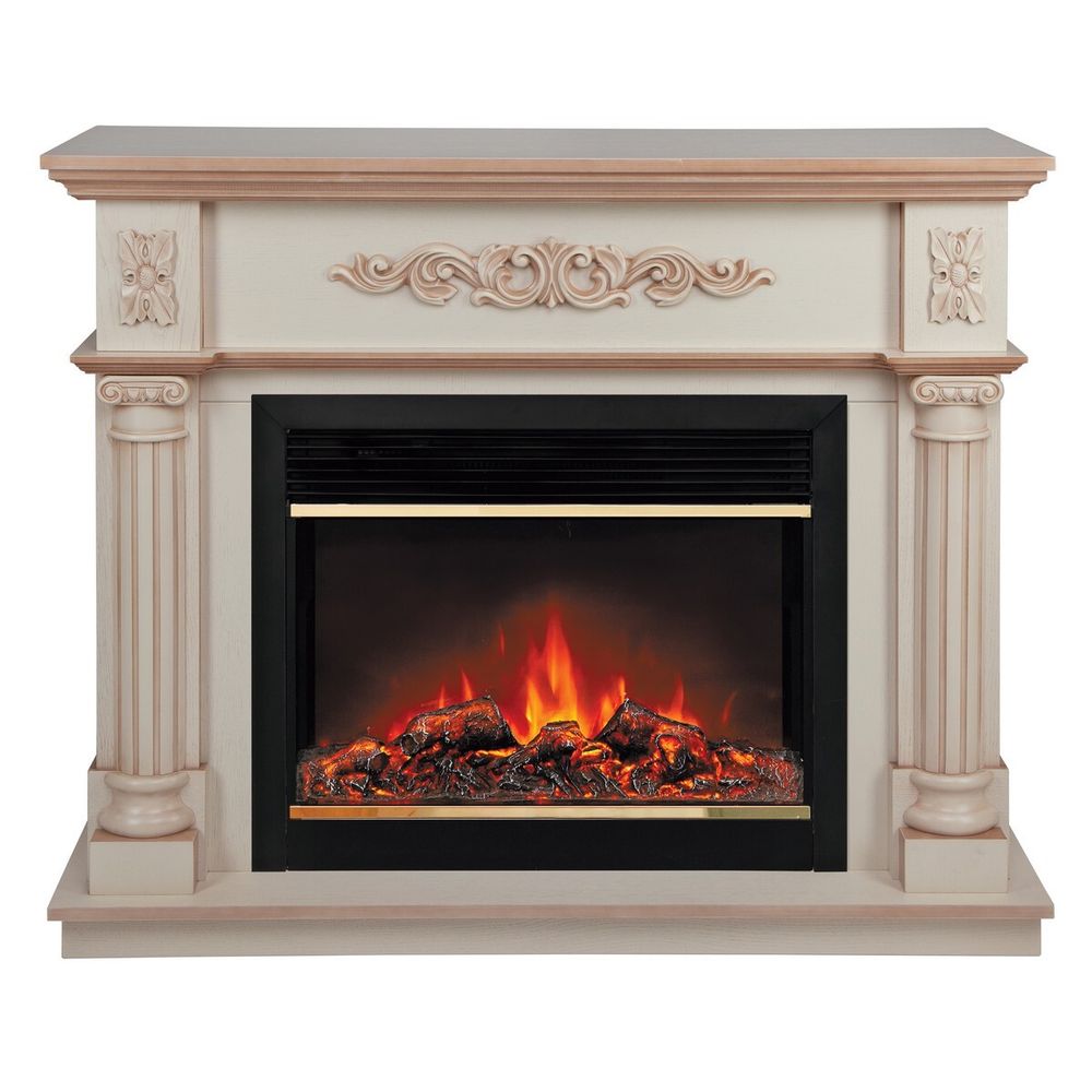 Электрокамин RealFlame Silvia 26 WT белый дуб с бронзовой патиной с очагом Moonblaze