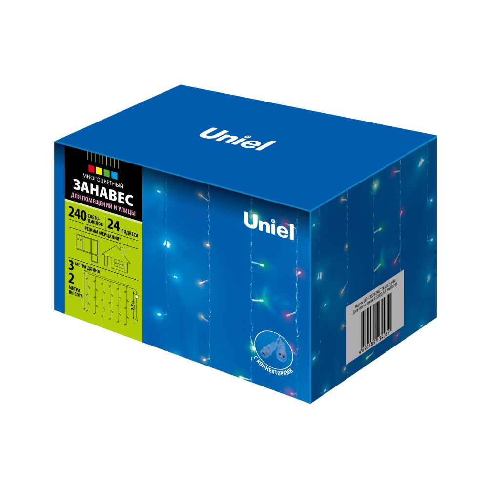 ULD-C3020-240/TTK MULTI IP44 Занавес светодиодный с эффектом мерцания, 3х2м. Соединяемый. 240 светодиодов. Разноцветный свет. Провод прозрачный. TM Un