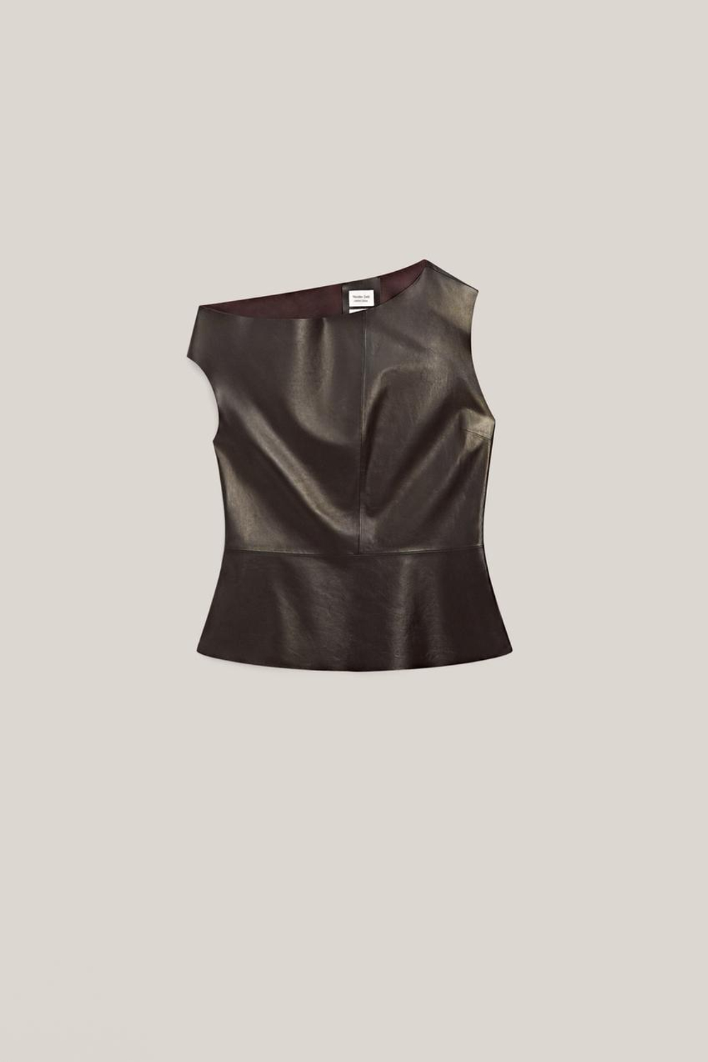 Massimo Dutti Асимметричный топ из кожи наппа - Limited Edition,коричневый