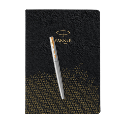 Подарочный набор: Ручка перьевая Parker Jotter Stainless Steel GT, Mblue и Ежедневник  недатированный, чёрный