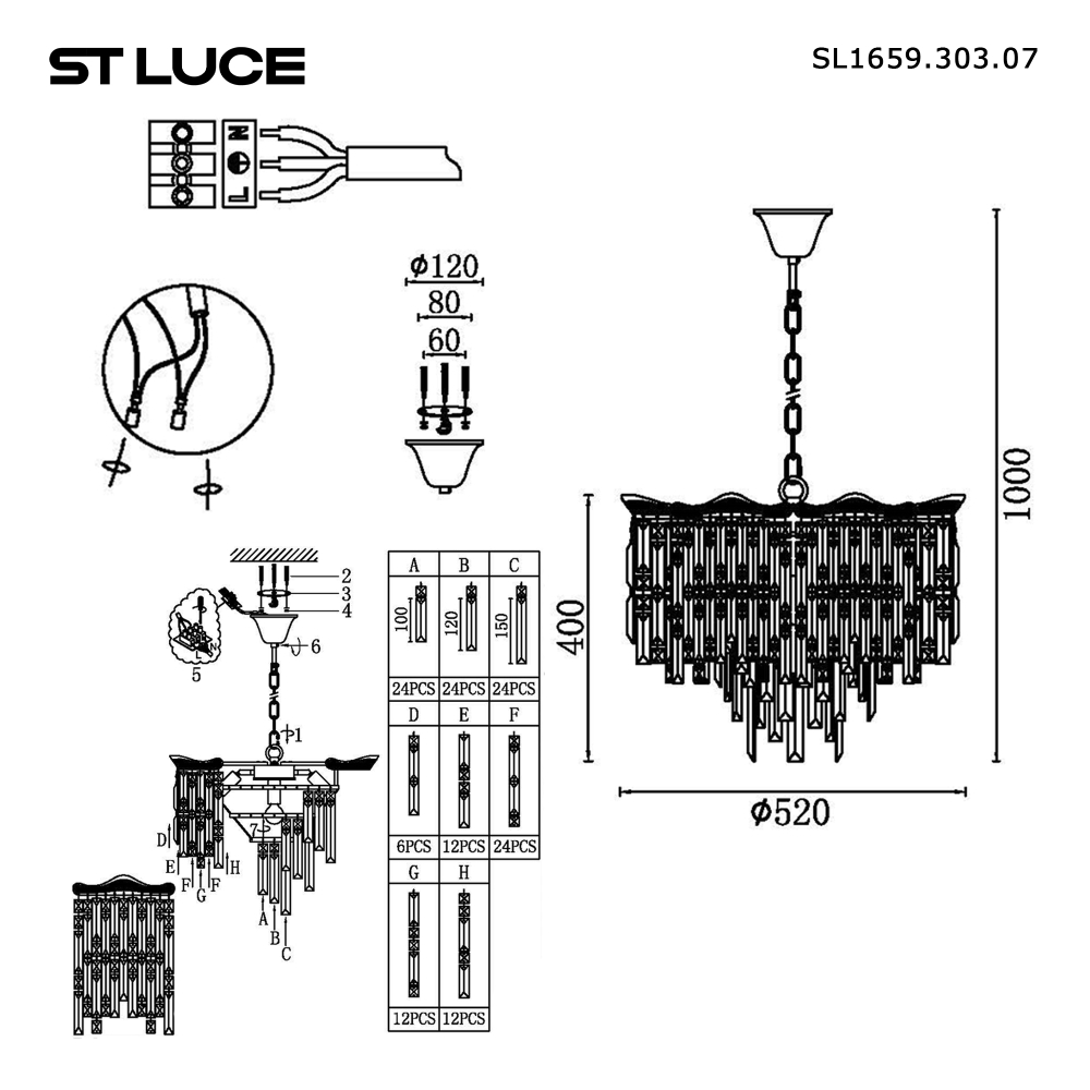 SL1659.303.07 Светильник подвесной ST-Luce Латунь/Прозрачный E14 7*60W