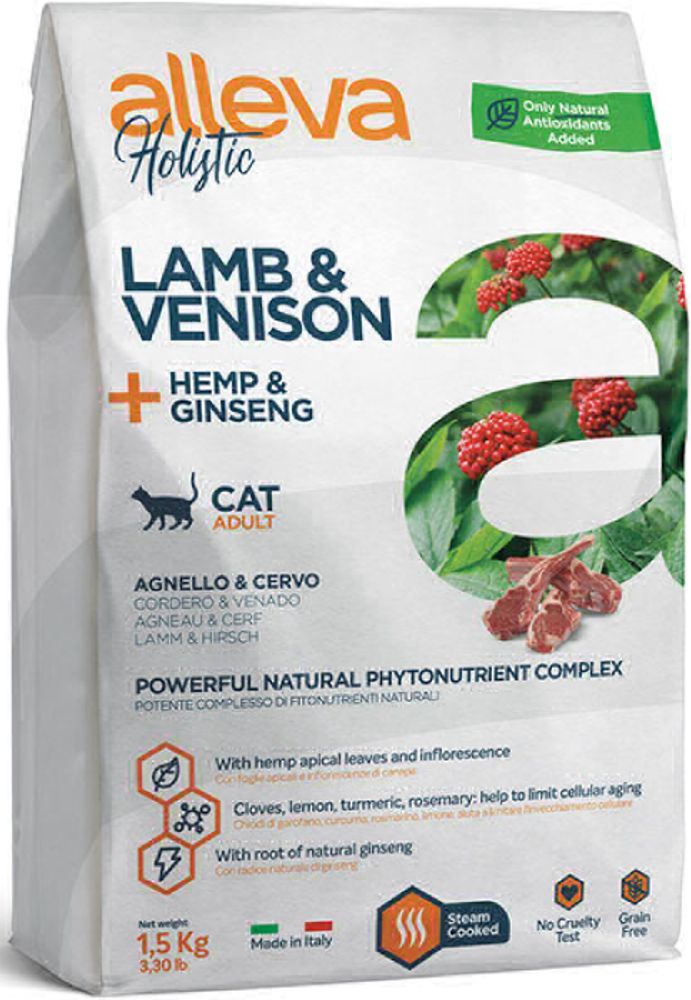 ALLEVA HOLISTIC CAT д/к Adult Lamb &amp; Venison / взрослых с ягненком и олениной, коноплей и женьшенем 0,4 кг 2691
