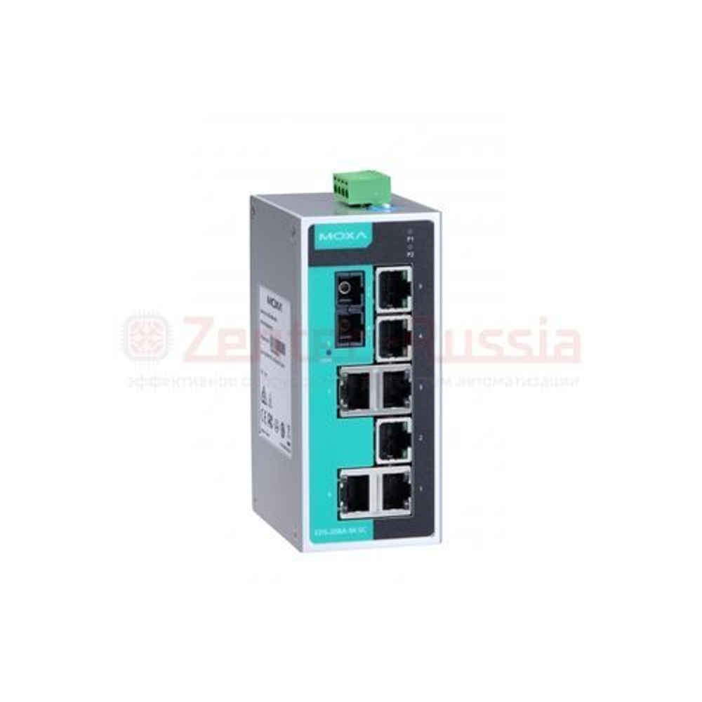 MOXA EDS-208A-M-SC промышленный неуправляемый Ethernet коммутатор, 7 портов 10/100 BaseT(X) (разъем RJ45), 1 порт 100BaseFX (SС разъем)