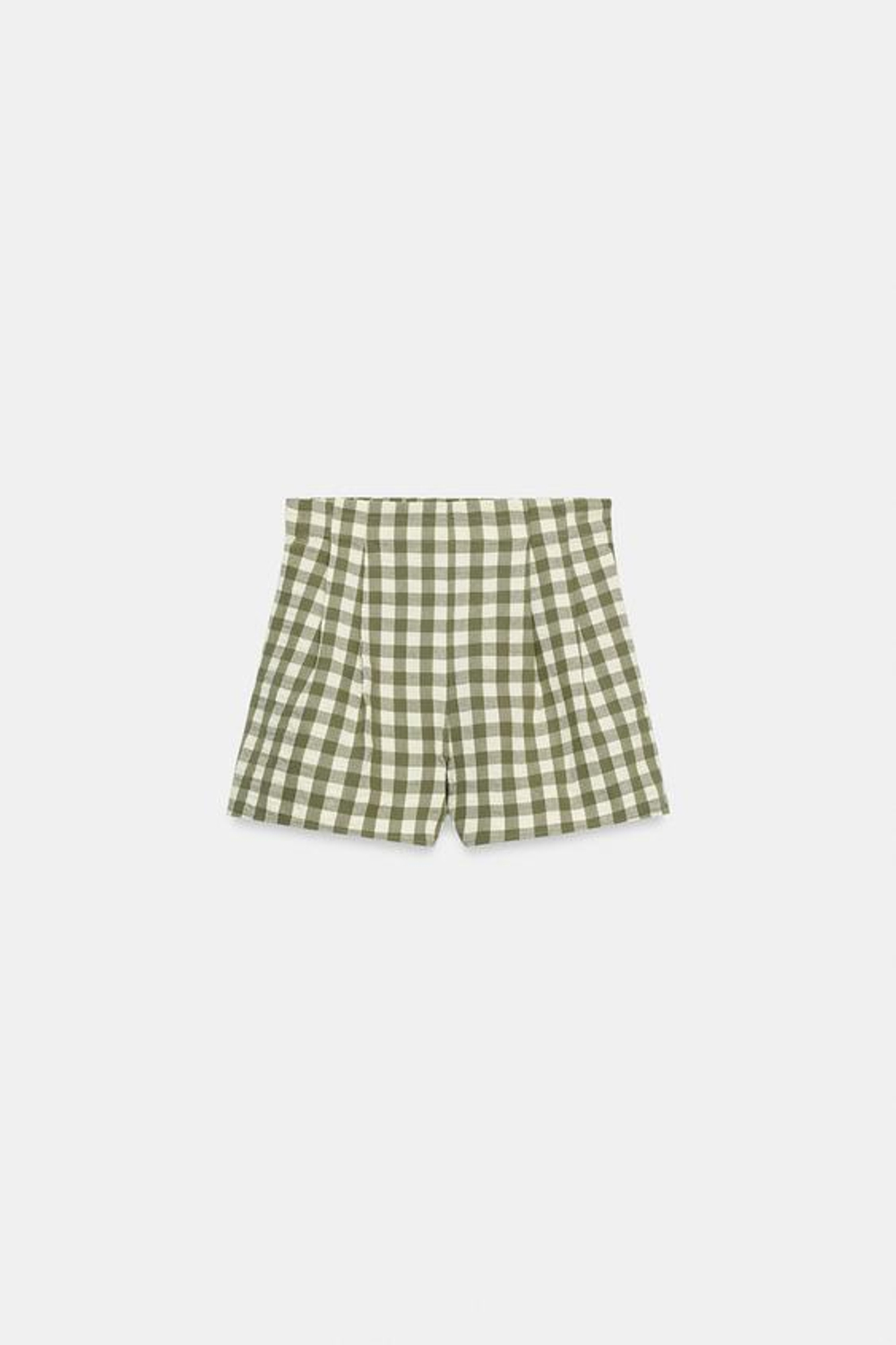 ZARA ШОРТЫ В КЛЕТКУ ВИШИ, МЯГКИЙ ЗЕЛЕНЫЙ