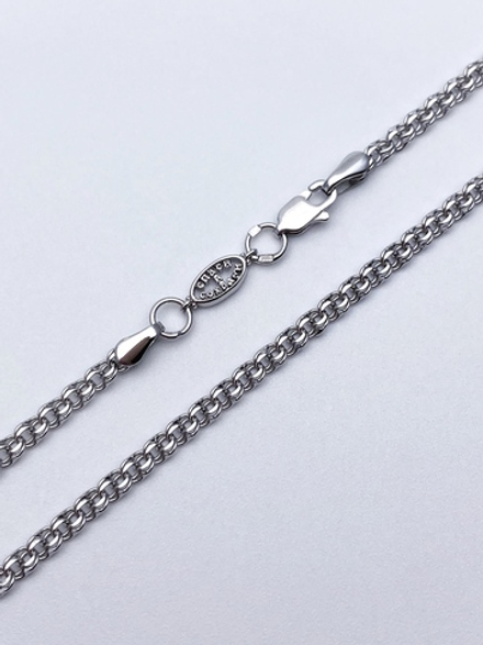 Цепь из серебра/Бисмарк/Родий/Со вставкой "Спаси и сохрани"/С алмазной огранкой