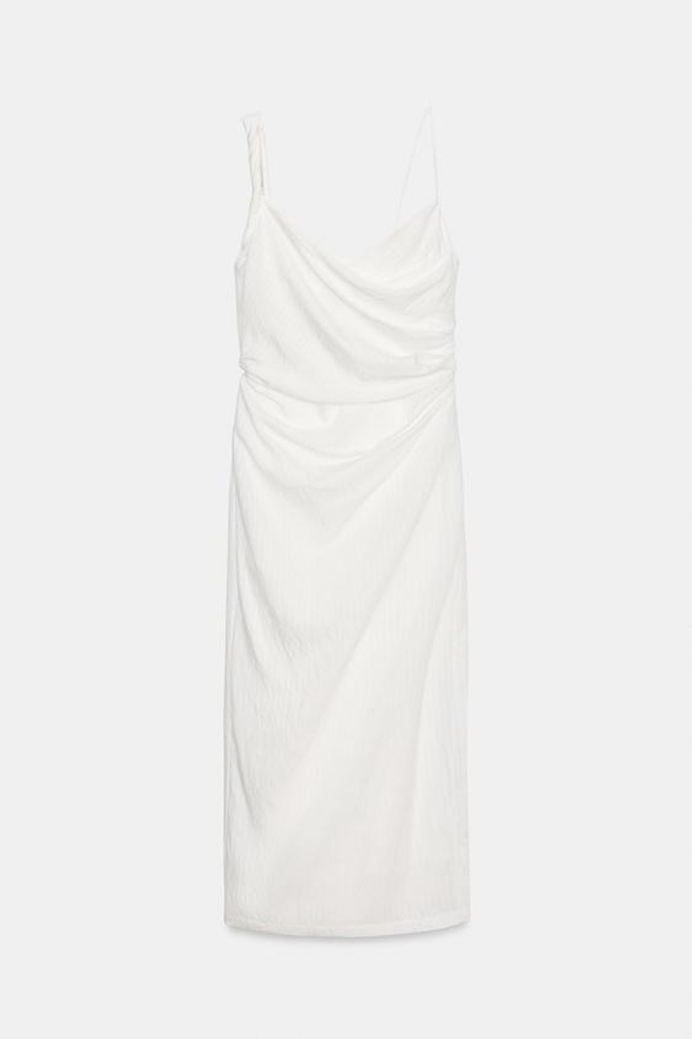 ZARA ПЛАТЬЕ МИДИ СО СБОРКАМИ, БЕЛЫЙ