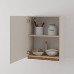 Навесной кухонный шкаф для посуды 60х32х75 Виго с дубовой панелью / кухонный модуль с дверцей и полкой / персидский жемчуг, массив дуба