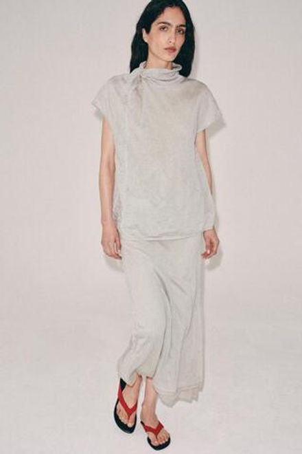 ZARA ЮБКА МИДИ ИЗ ЖАТОГО ТРИКОТАЖА, ПЕСОЧНЫЙ МЕЛАНЖ