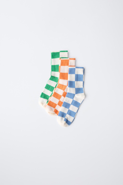 ZARA НАБОР ИЗ 3 ПАР ВЫСОКИХ НОСКОВ В КЛЕТКУ, ЭКРЮ