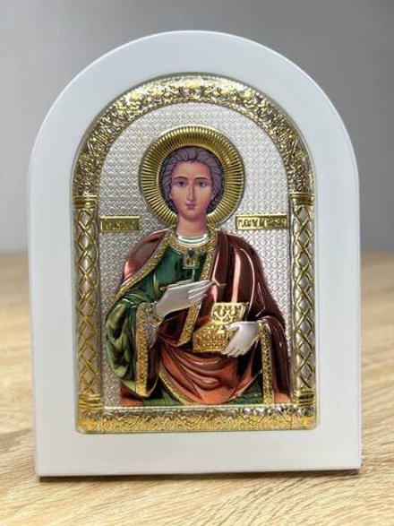 Пантелеймон, арочная, белое дерево, эмаль 105х140