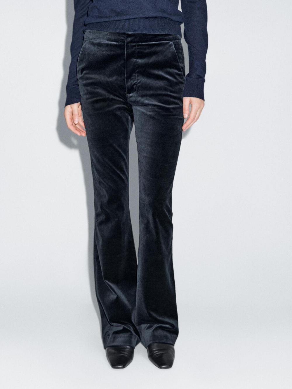 Massimo Dutti Расклешенные бархатные брюки, чернильно-синий
