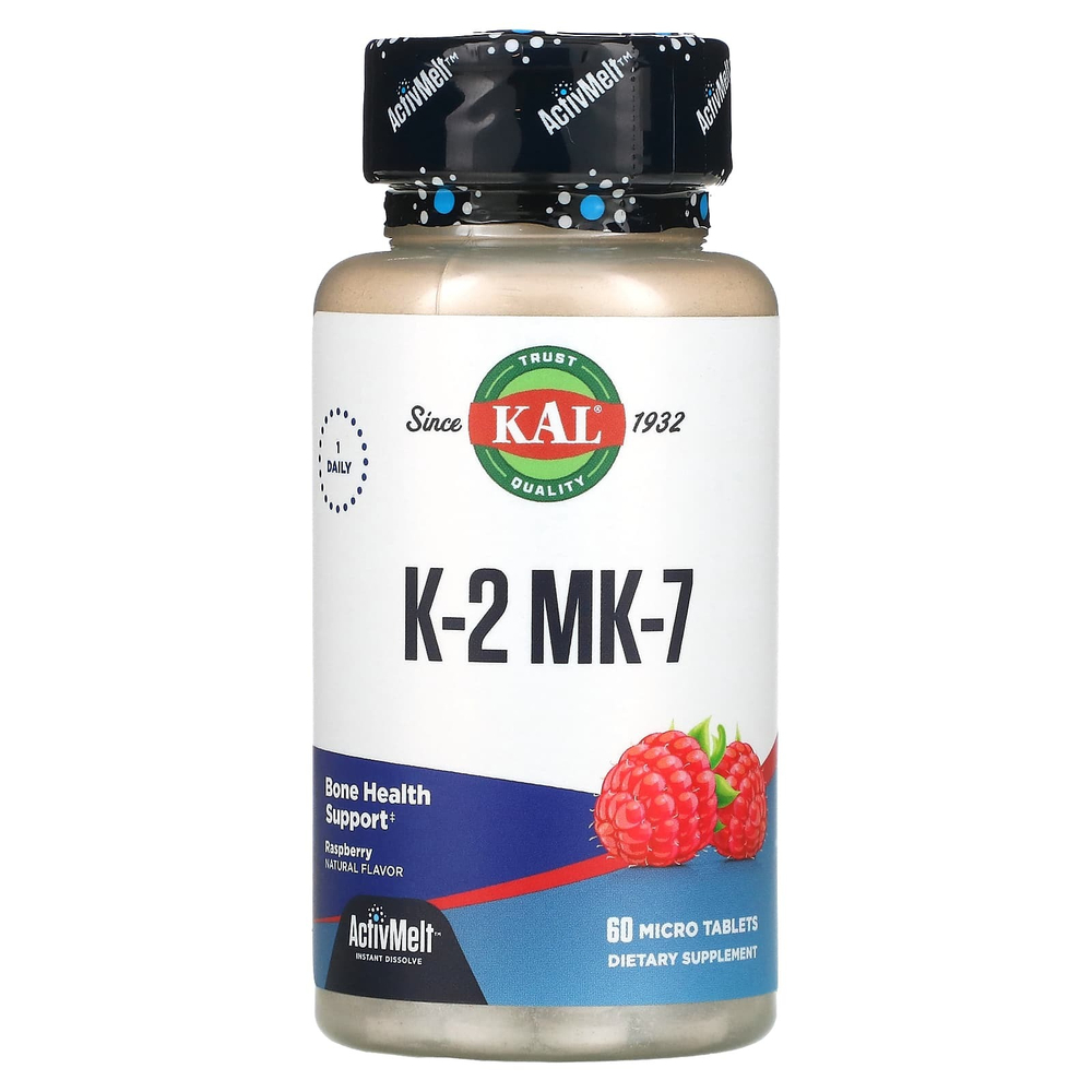 KAL, K-2 MK-7, малина, 100 мкг, 60 микротаблеток