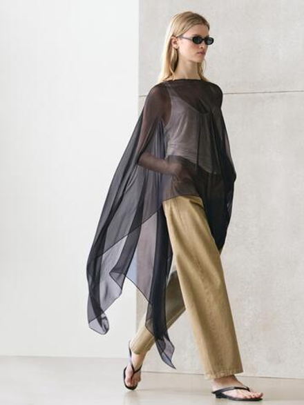 Massimo Dutti Шелковая накидка асимметричного кроя, синий