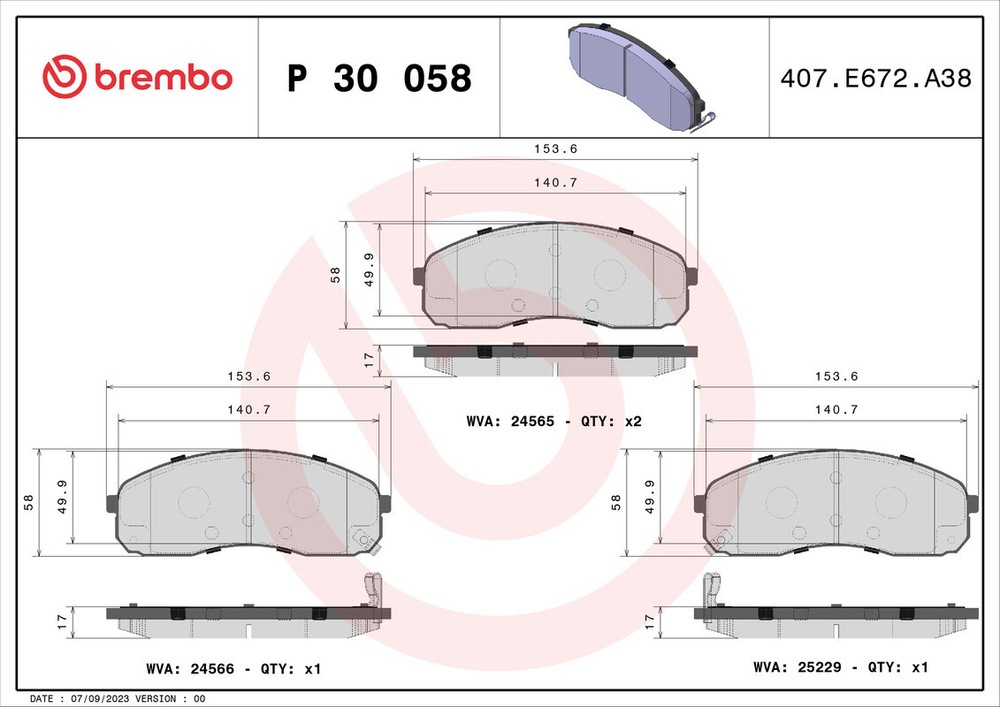 BREMBO - P30058-BRB - Komplet plocica, disk-kocnica