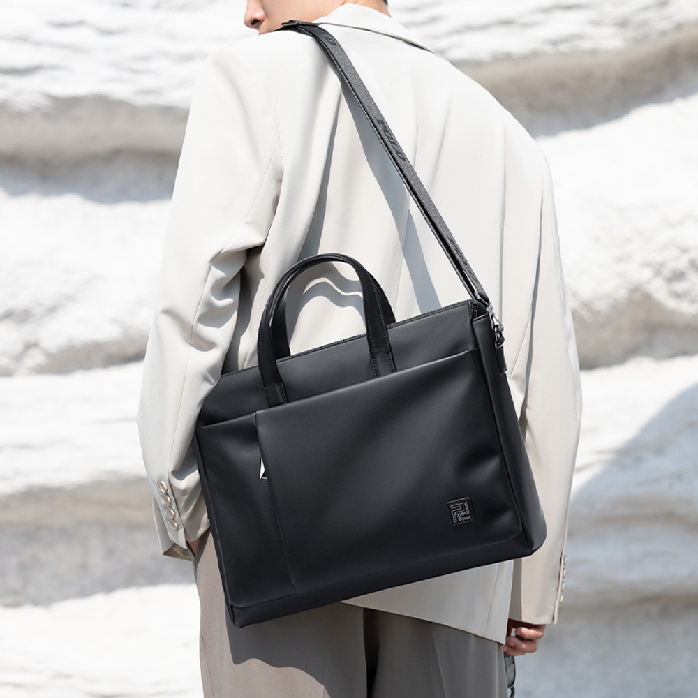 POLO Synthetic Leather Crossbody Bag Briefcase Large Men"s Black/Gray