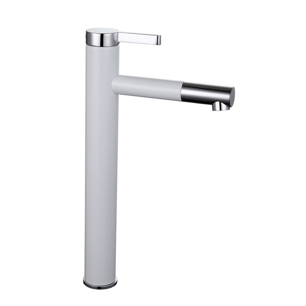 Смеситель для раковины 40к F1052-15 FRAP (высокий, литой, п/гайку, БЕЛЫЙ/ХРОМ, латунь)