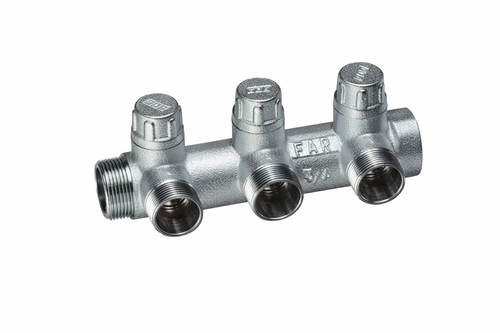 Коллектор запорный 3/4", ВР-НР, 3 отвода М24х19, (аналог FK 3878 C3403) FAR