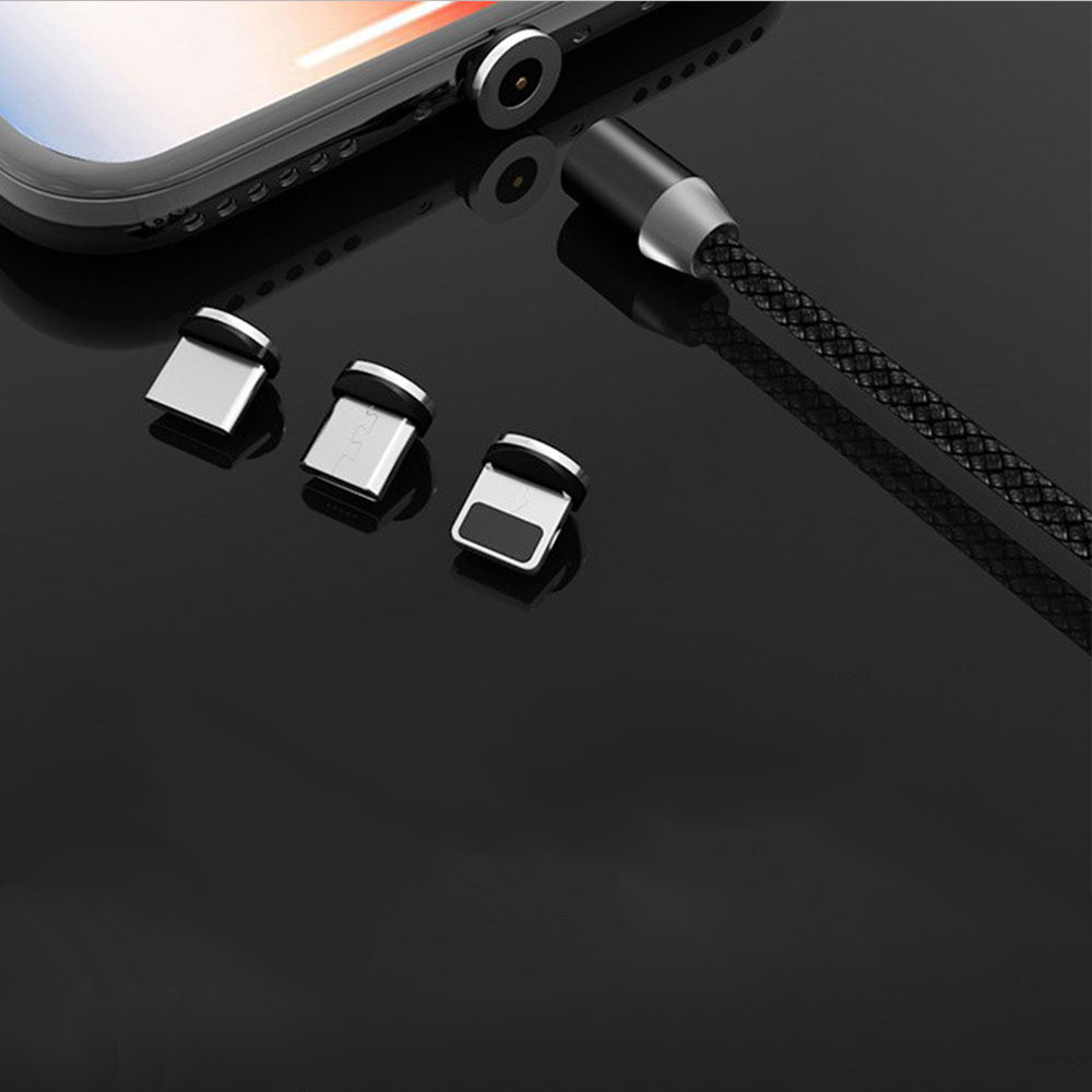 Магнитный кабель USB с разъемом Lightning, Micro USB, Type-C, 1 метр, черного цвета