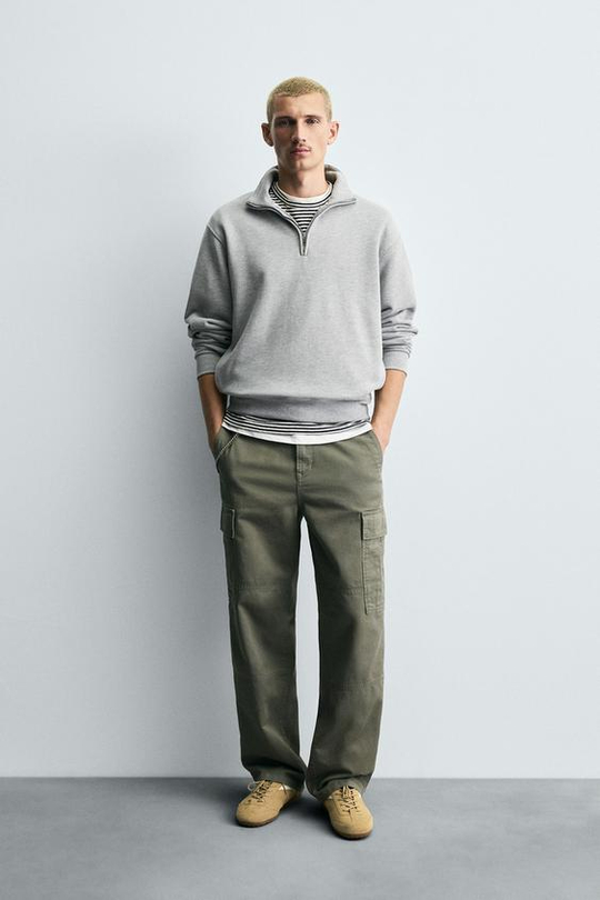ZARA БРЮКИ-КАРГО STRAIGHT FIT, СВЕТЛО-ЗЕЛЕНЫЙ