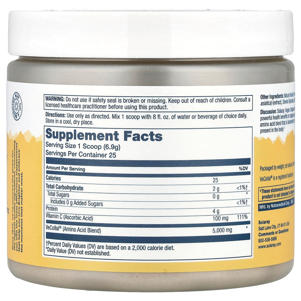 Solaray, Vegan Collagen Booster Powder, натуральная ваниль, 173 г (6,1 унции)