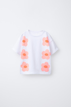 ZARA ФУТБОЛКА ИЗ ТКАНИ С ПРИНТОМ, БЕЛЫЙ