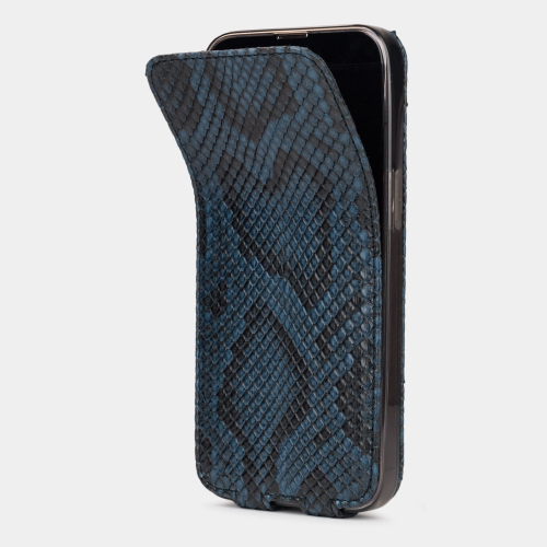 Чехол для iPhone 15 Pro Max из кожи питона, синего цвета