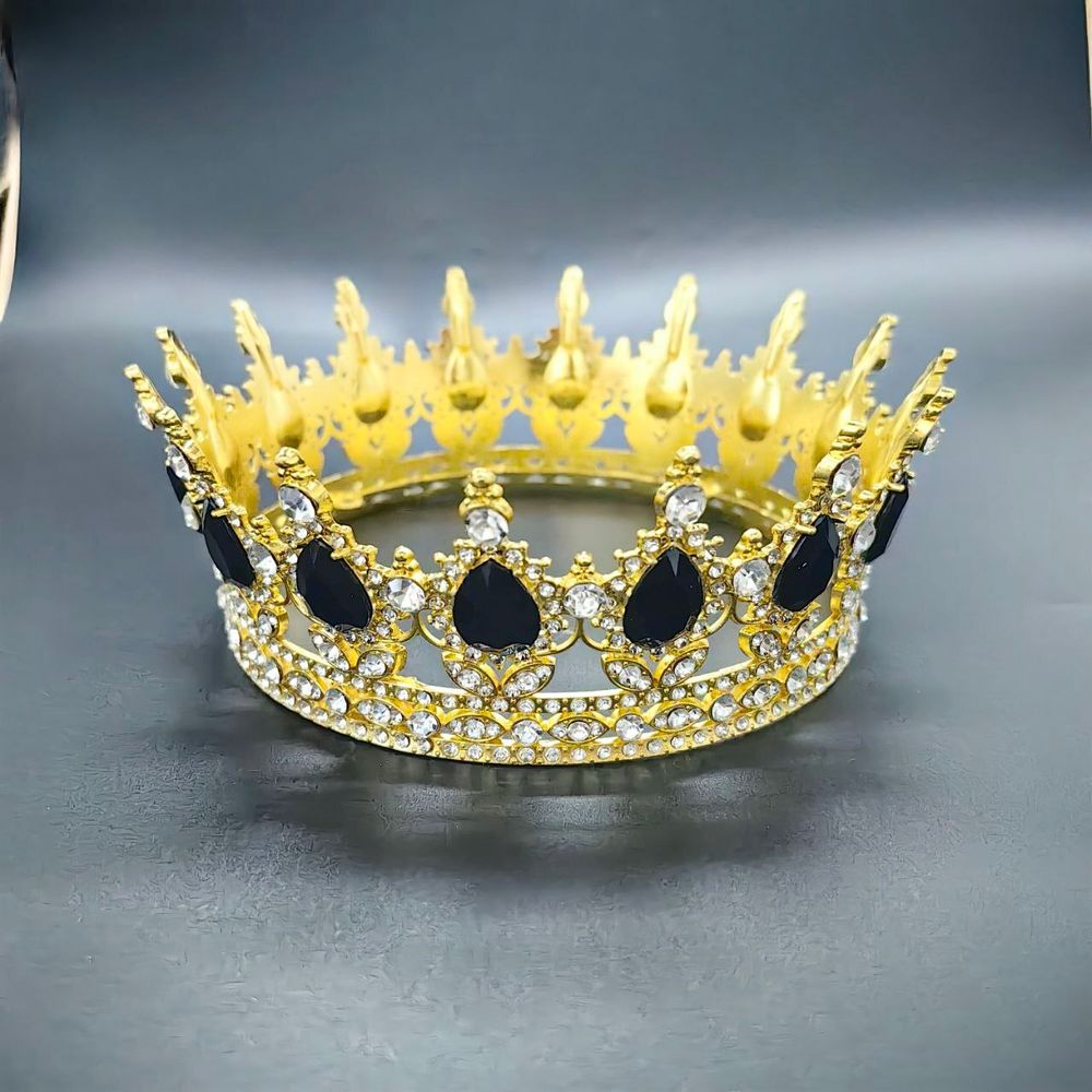 Корона 14*5,5см Золото/Стразы+Чёрн, металл
