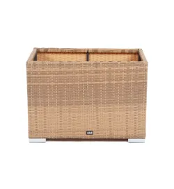 "Лунго" кашпо для цветов большое плетеное из искусственного ротанга, цвет соломенный