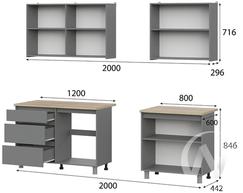 Кухонный гарнитур Денвер 2;0м (графит серый/дуб сонома)