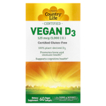 Country Life, Certified веганский витамин D3, 125 мкг (5000 МЕ), 60 веганских капсул