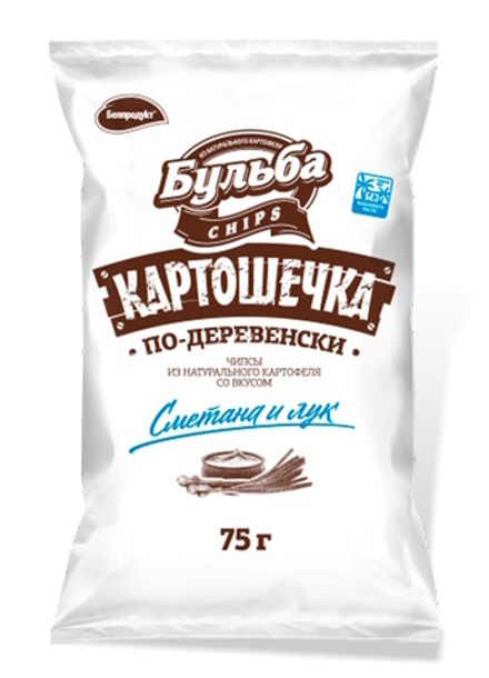 Чипсы "Картошечка по-деревенски" Сметана и лук 75г. Бульба Белпродукт
