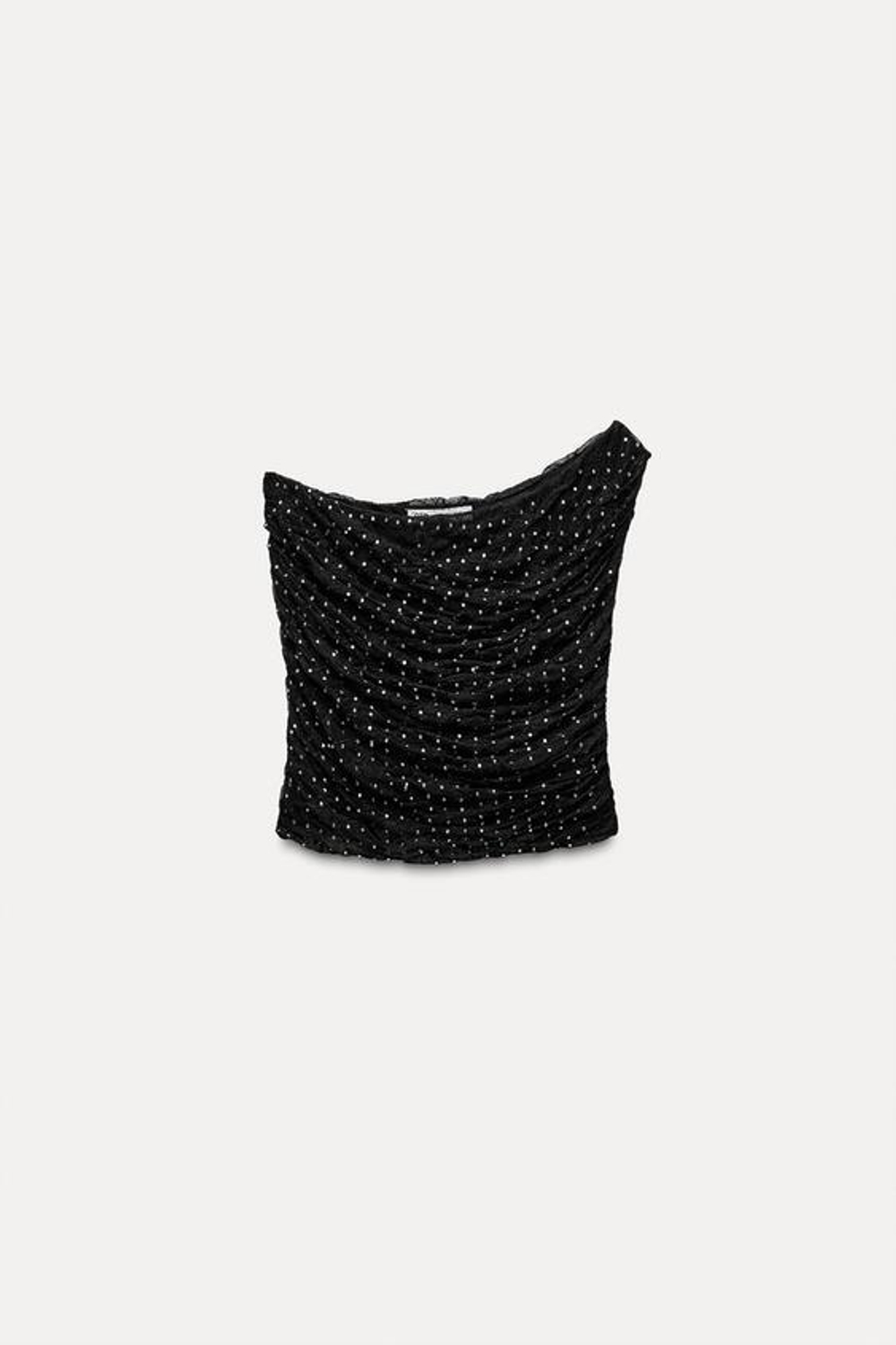 ZARA КРУЖЕВНОЙ КРОП-ТОП АСИММЕТРИЧНОГО КРОЯ, ЧЕРНЫЙ