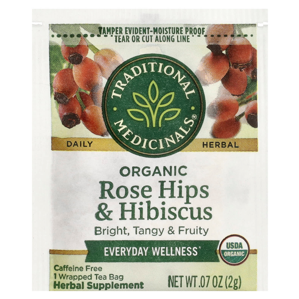 Traditional Medicinals, органические шиповник и гибискус, без кофеина, 16 чайных пакетиков, 32 г (1,13 унции)