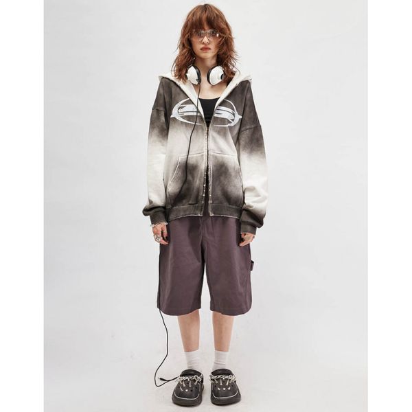 Худи Zip OPM тай-дай белый / серый - фото 2