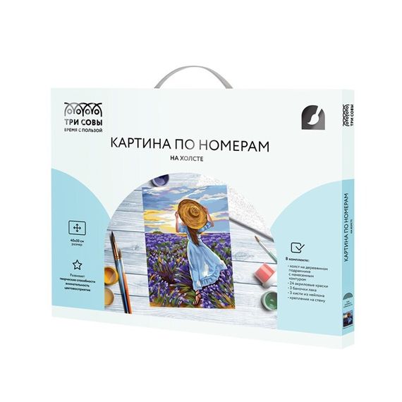 Картина по номерам на холсте ТРИ СОВЫ "Девушка в шляпе", 40*50, с акриловыми красками и кистями