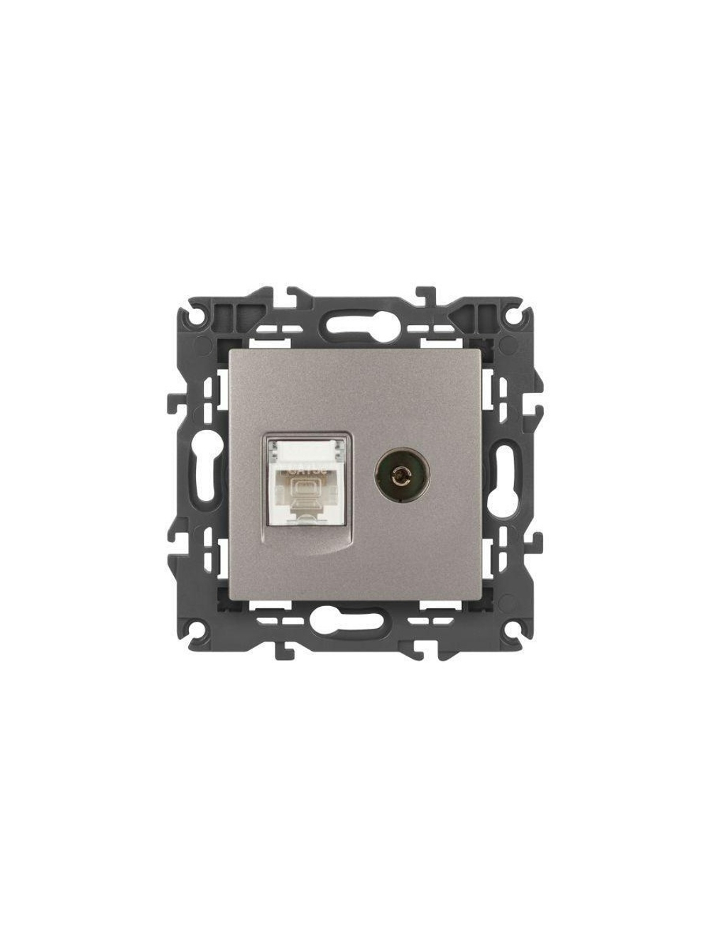 Розетка компьютерная + телевизионная Elegance 14-3110-16 RJ45+TV титан Эра Б0065768