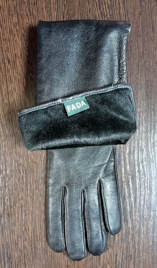 Тёплые длинные женские кожаные перчатки, утеплённые, размер 6, цвет чёрный