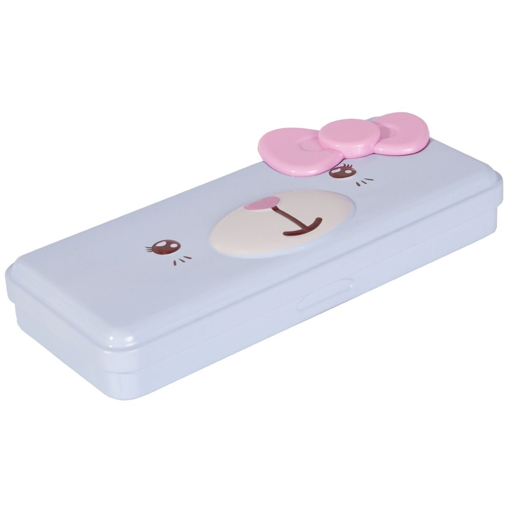 Пенал металлический 2 отделения Alingar, таблица умножения, органайзер, 100 х 220 мм, "Мишка с бантиком", голубой