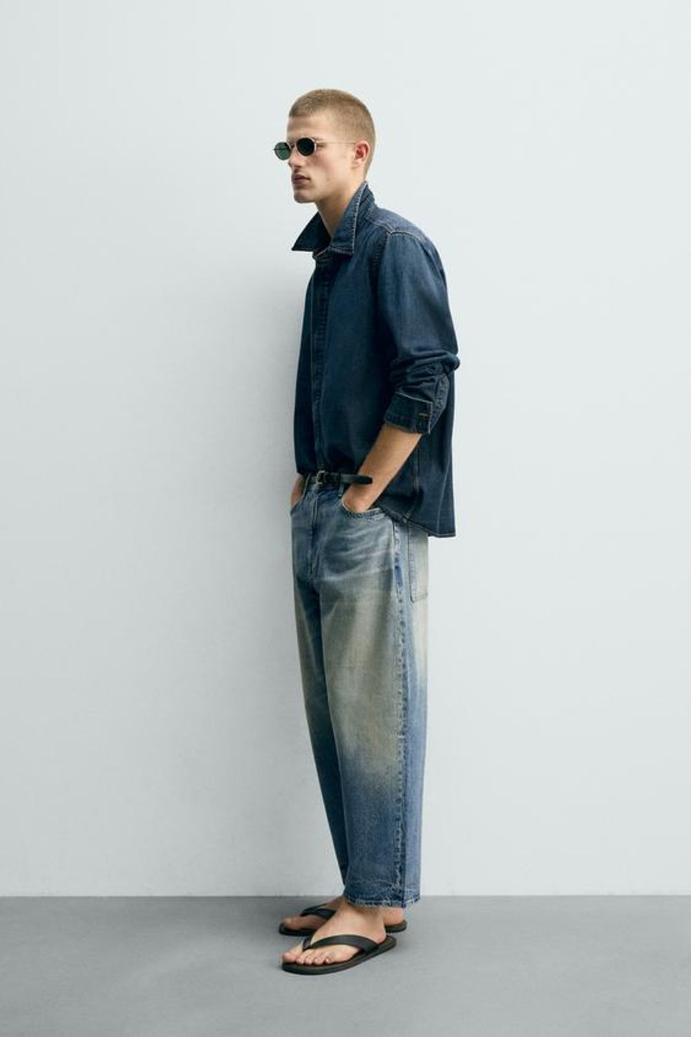 ZARA ДЖИНСЫ TAPERED WIDE FIT, СИНИЙ